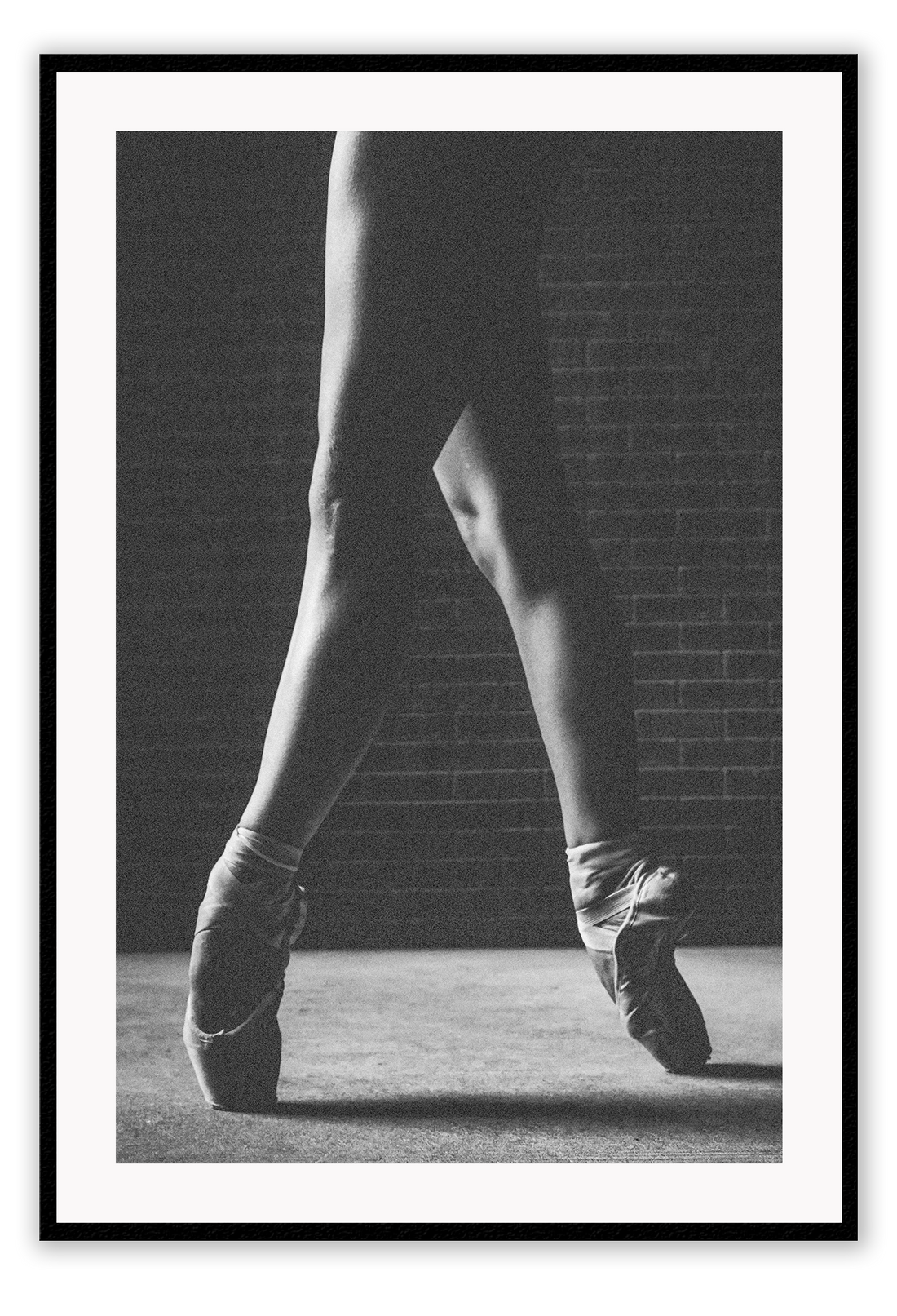 photography print black and white point ballet jazz shoes with brick wall background