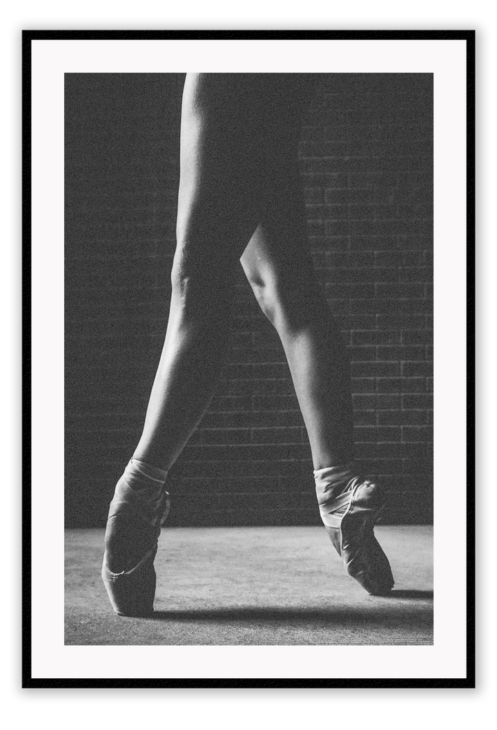 photography print black and white point ballet jazz shoes with brick wall background