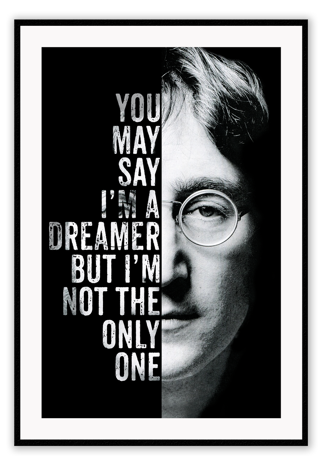 John Lennon framed art wall print imagine lyrics, black and white