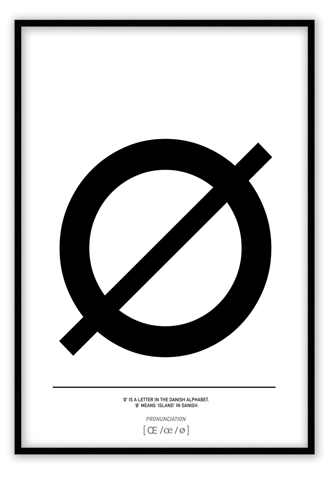 A simple, minimal fashion typography wall art with the black letter ‚àö√≤ on white background, meaning island in Danish. 