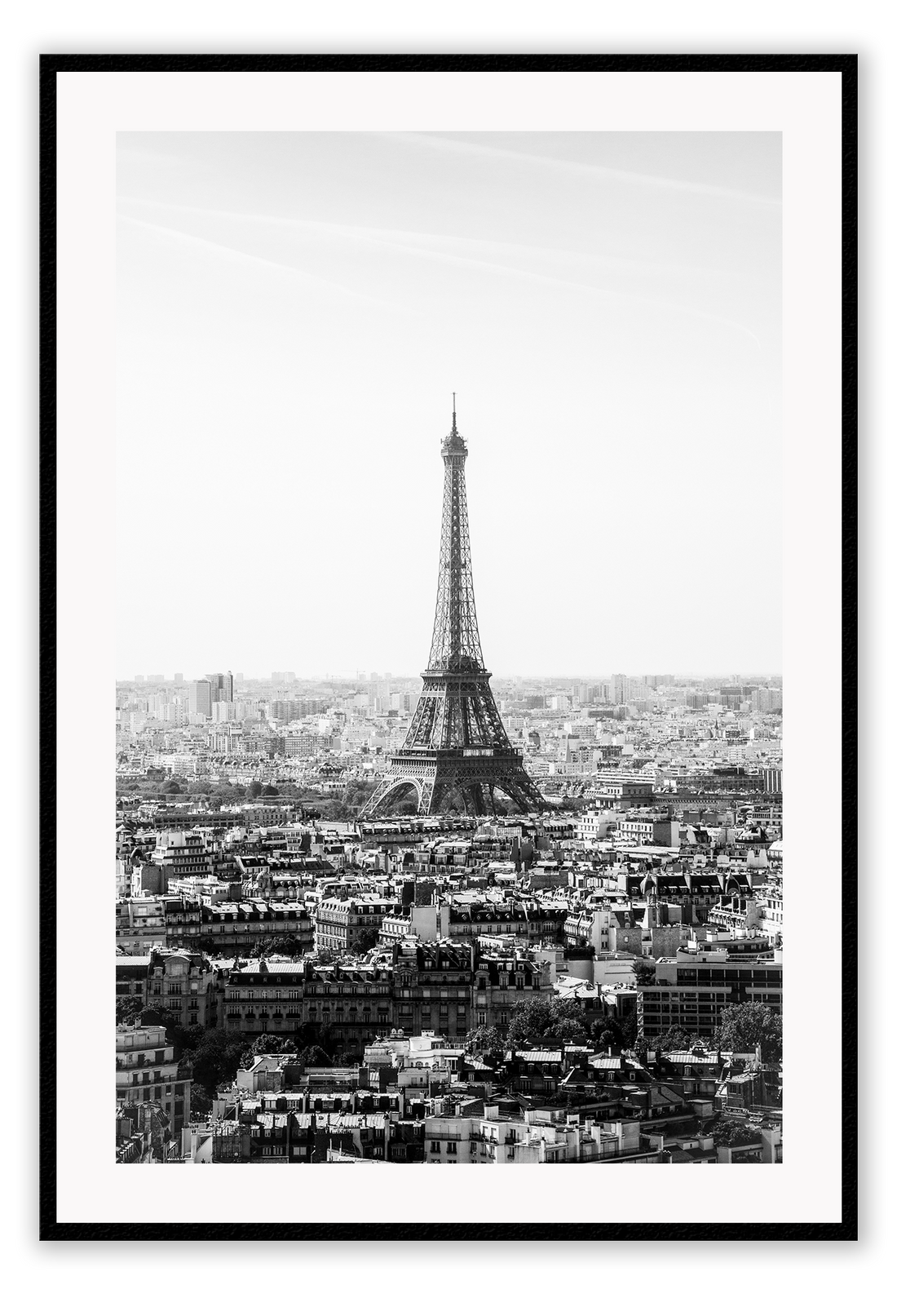 A black and white urban wall art with the city view of Paris and Eiffel tower. 