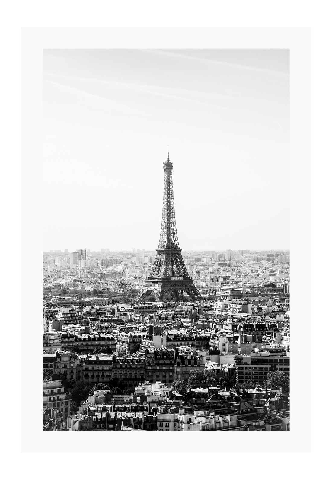 A black and white urban wall art with the city view of Paris and Eiffel tower. 