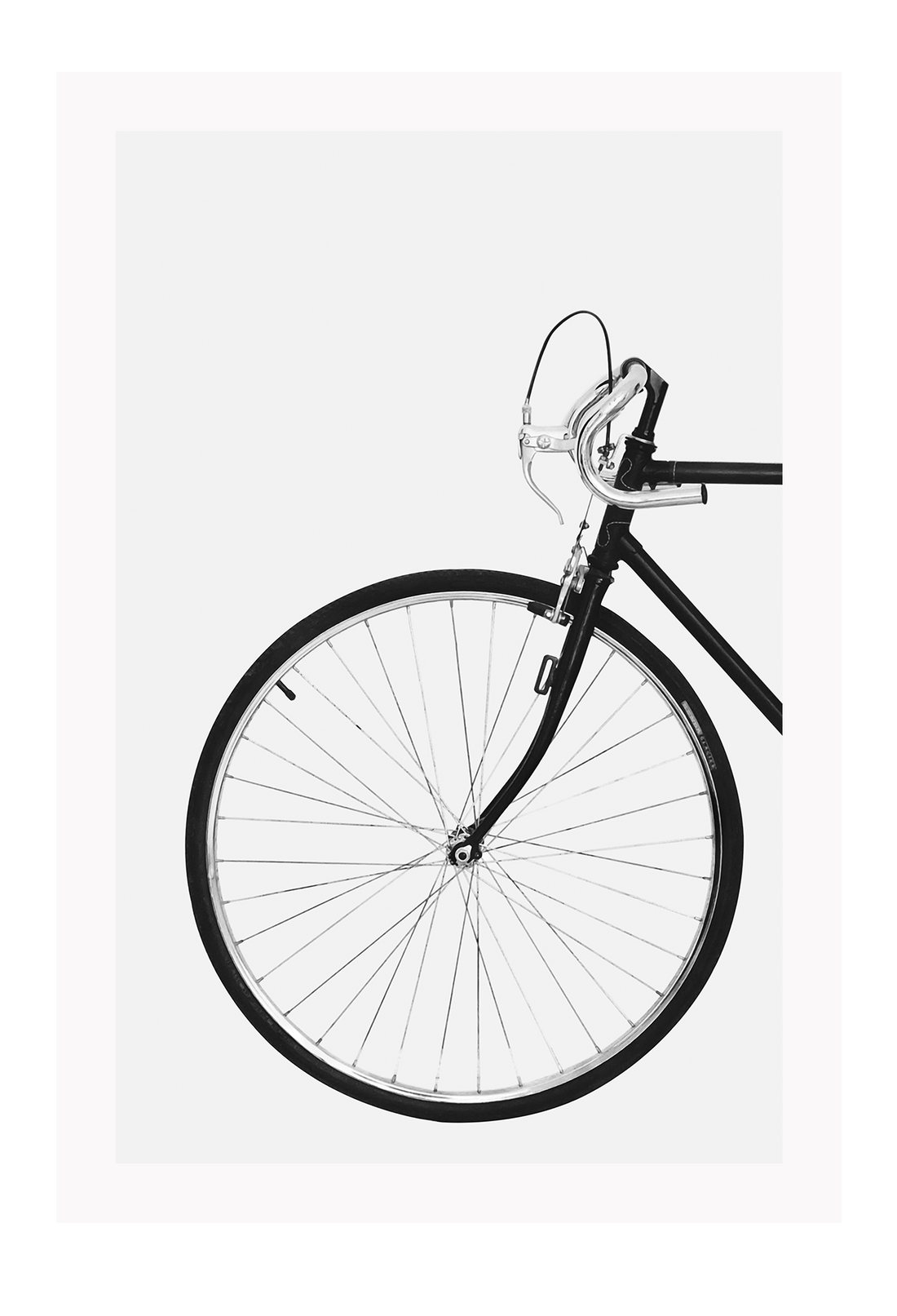 A black and white wall art with a scandi bike white background