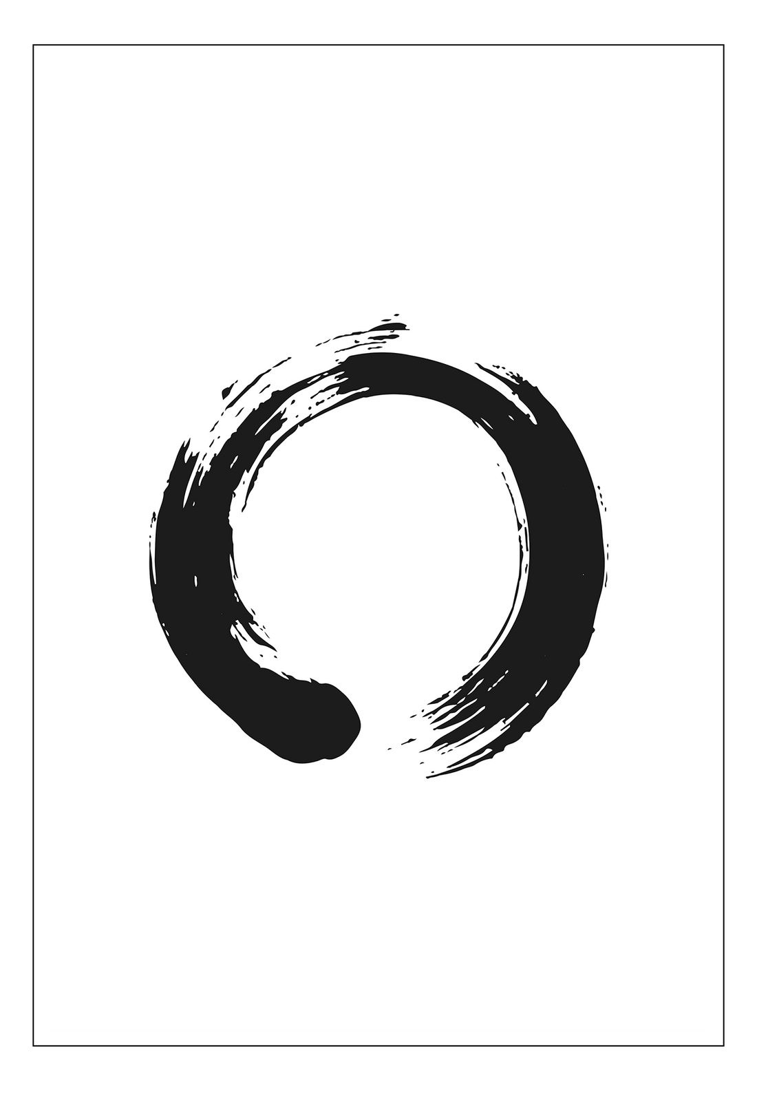 A simple, abstract wall art with a single black infinity ink ring on white background. 