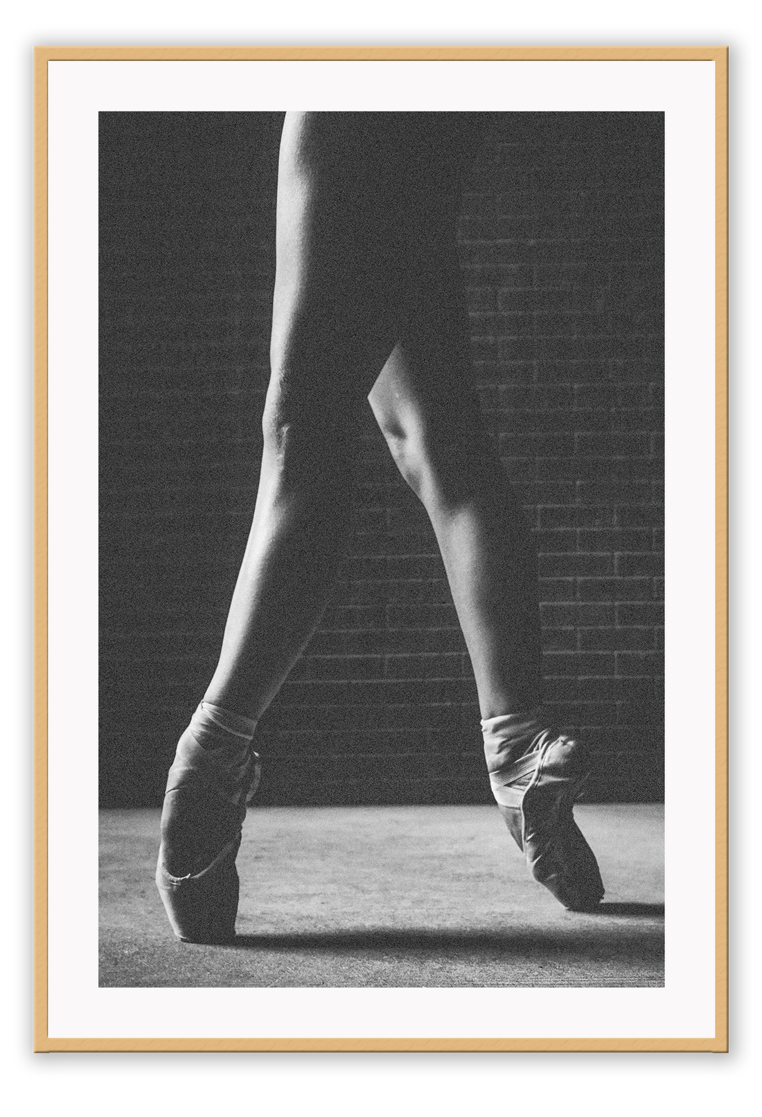 photography print black and white point ballet jazz shoes with brick wall background