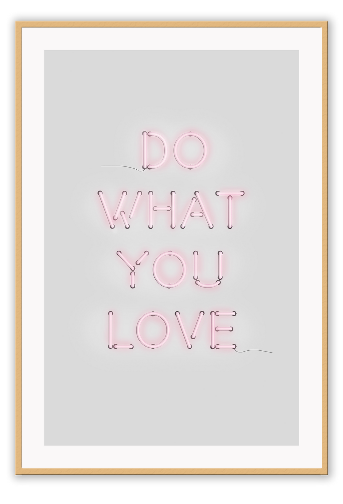 A neon pink typography wall art with Do what you love wrinting / lighting installation art