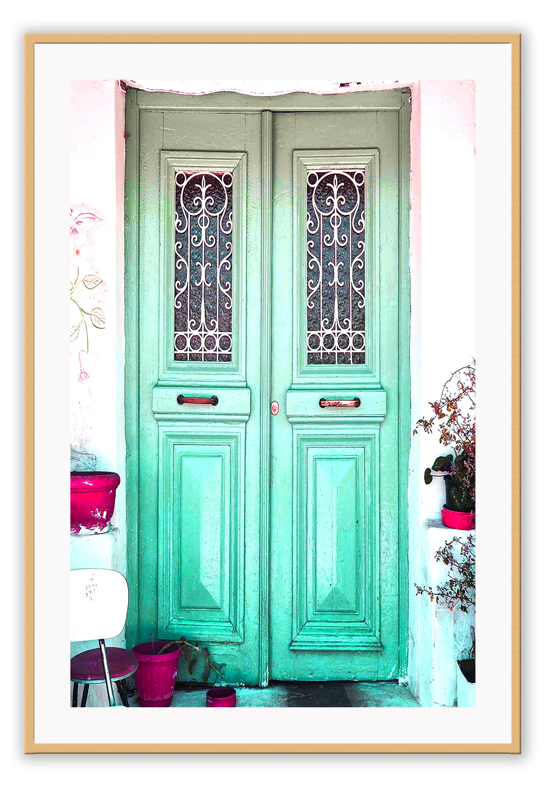 Boho green door vintage distressed framed print art  