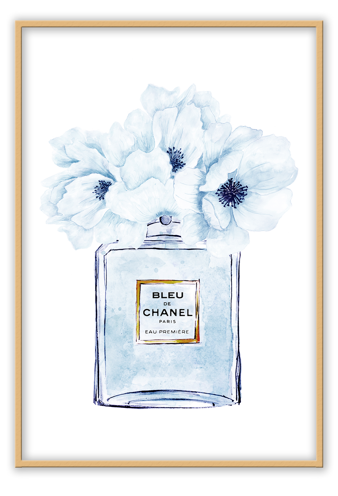 Blue perfume bottle fashion iconic white background Chanel Coco