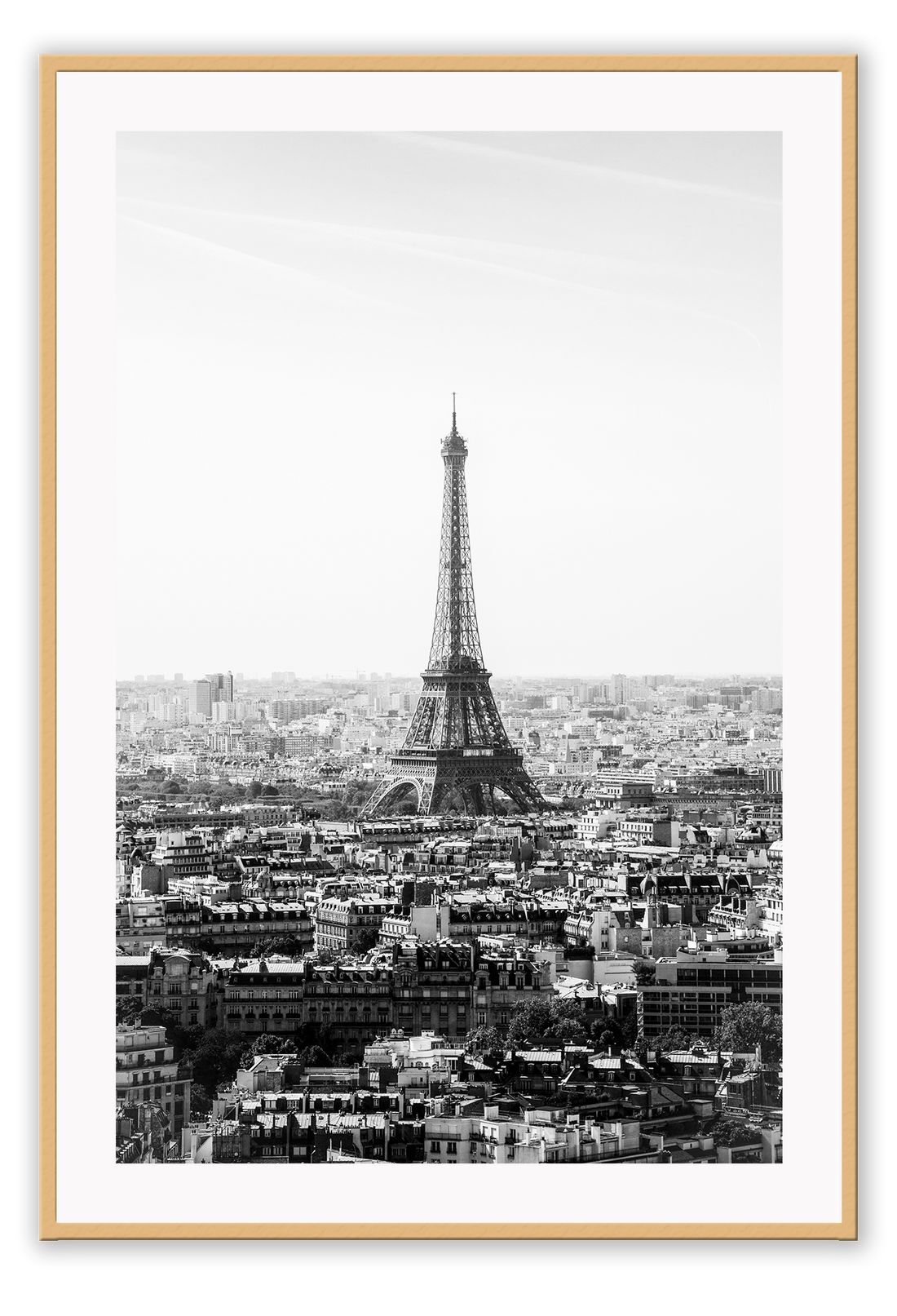 A black and white urban wall art with the city view of Paris and Eiffel tower. 