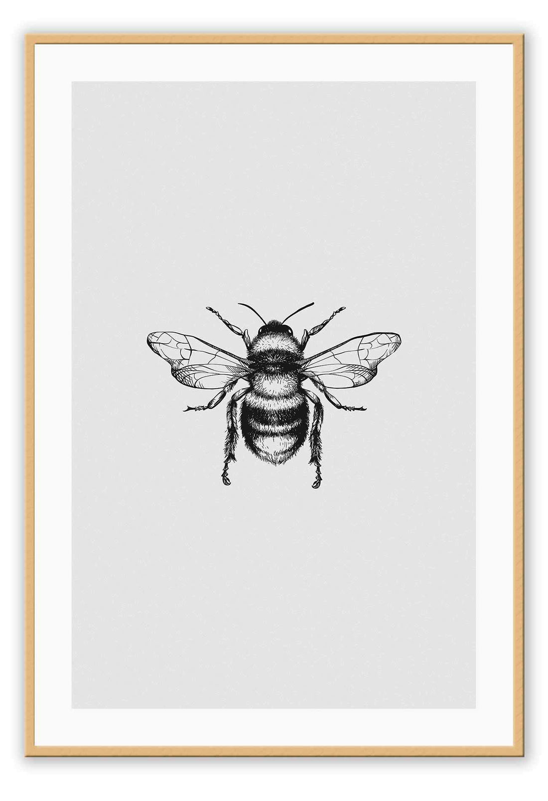 bee art framed print black Gold brass minimal natural modern style black background