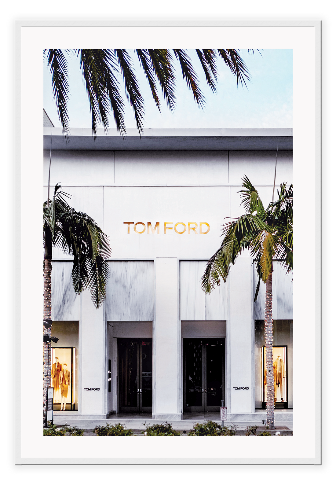 Fashion print store shopping Rodeo drive iconic money gold, green, grey, tropical  