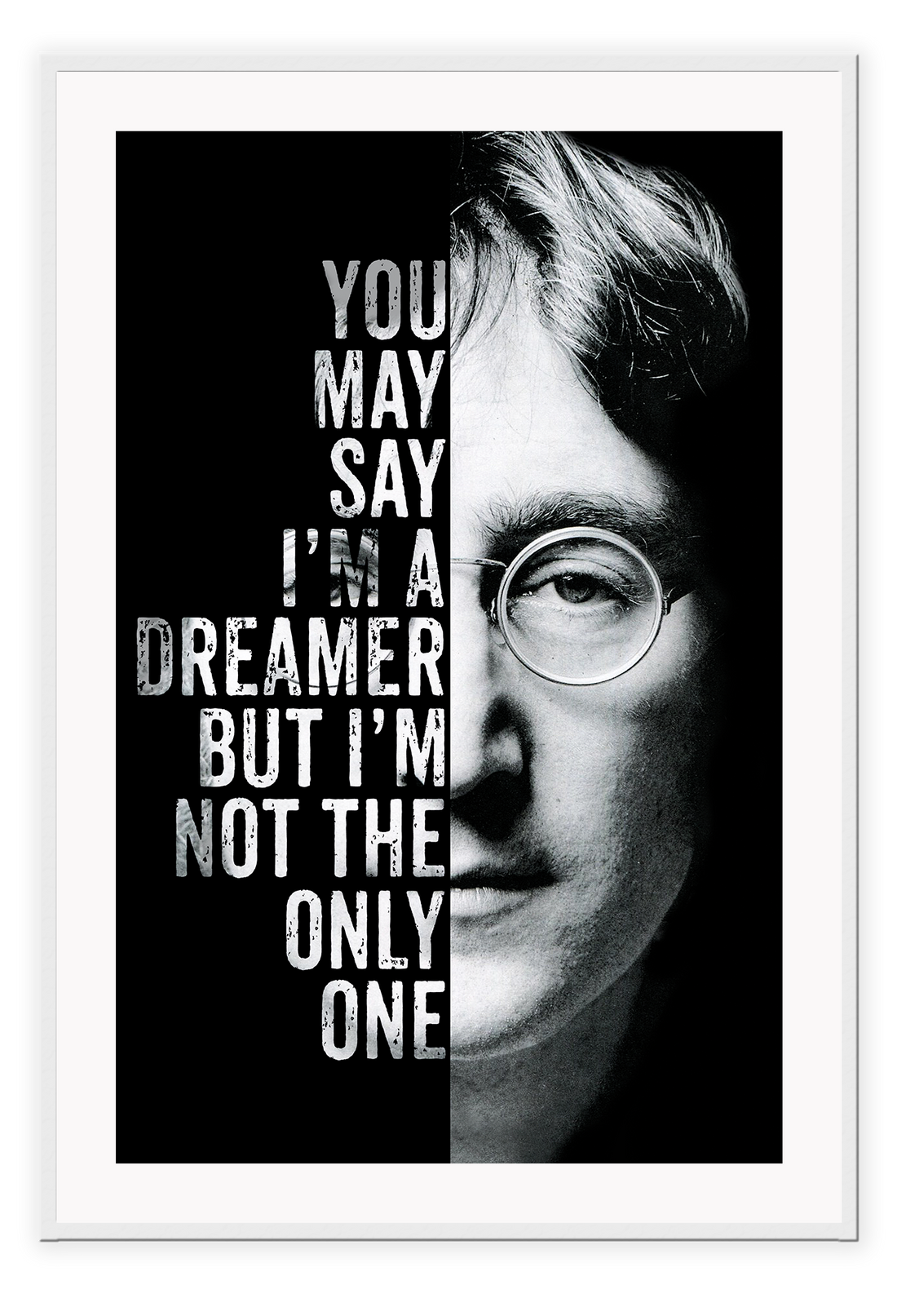 John Lennon framed art wall print imagine lyrics, black and white