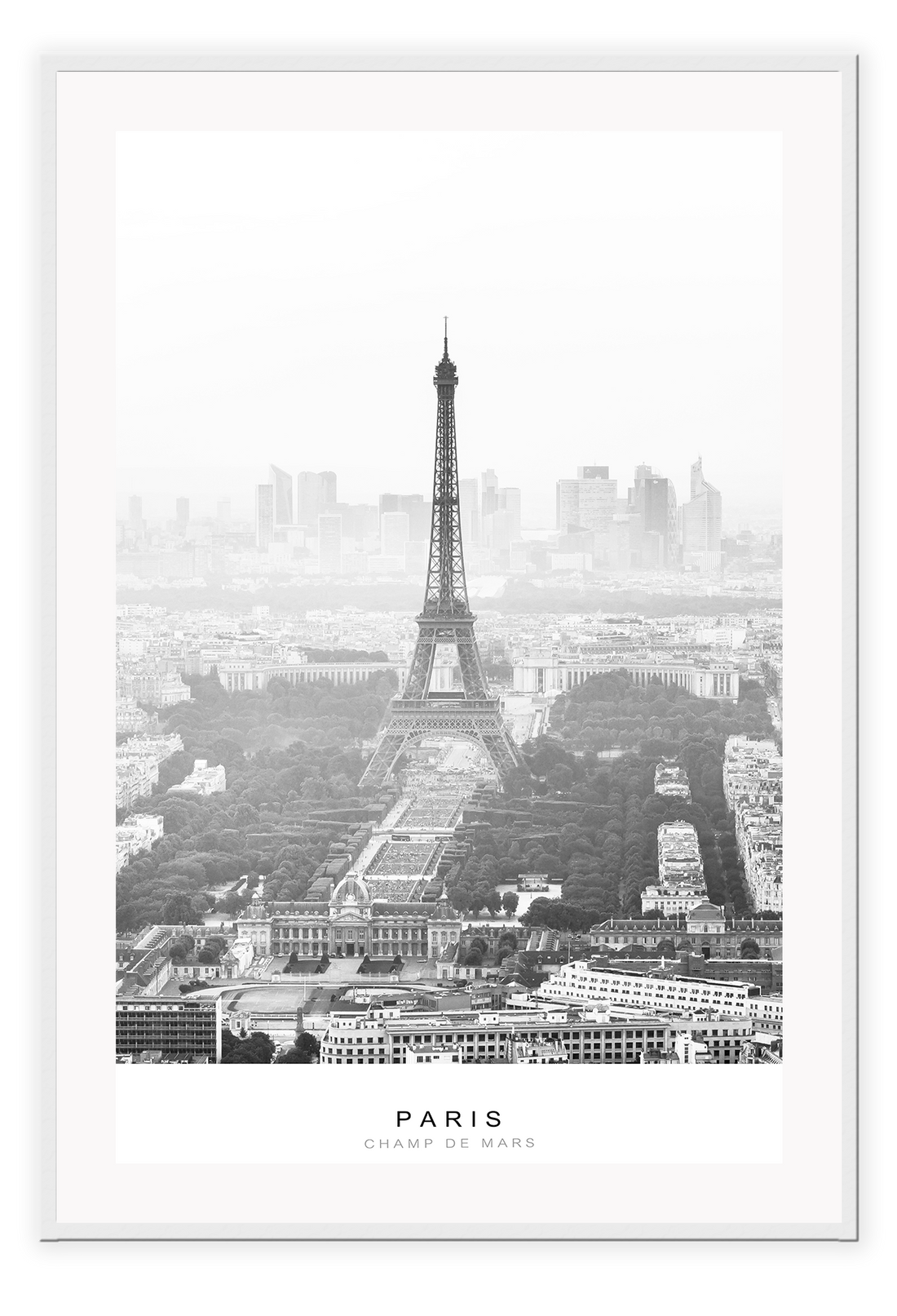 Black and white french print with text and photography of eiffel tower iconic image city architecture