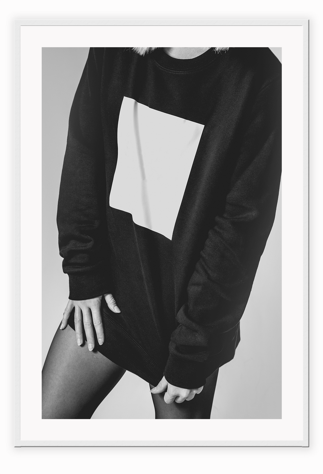 A black and white fashion wall art of a sexy lady wearing jumper and leggings.