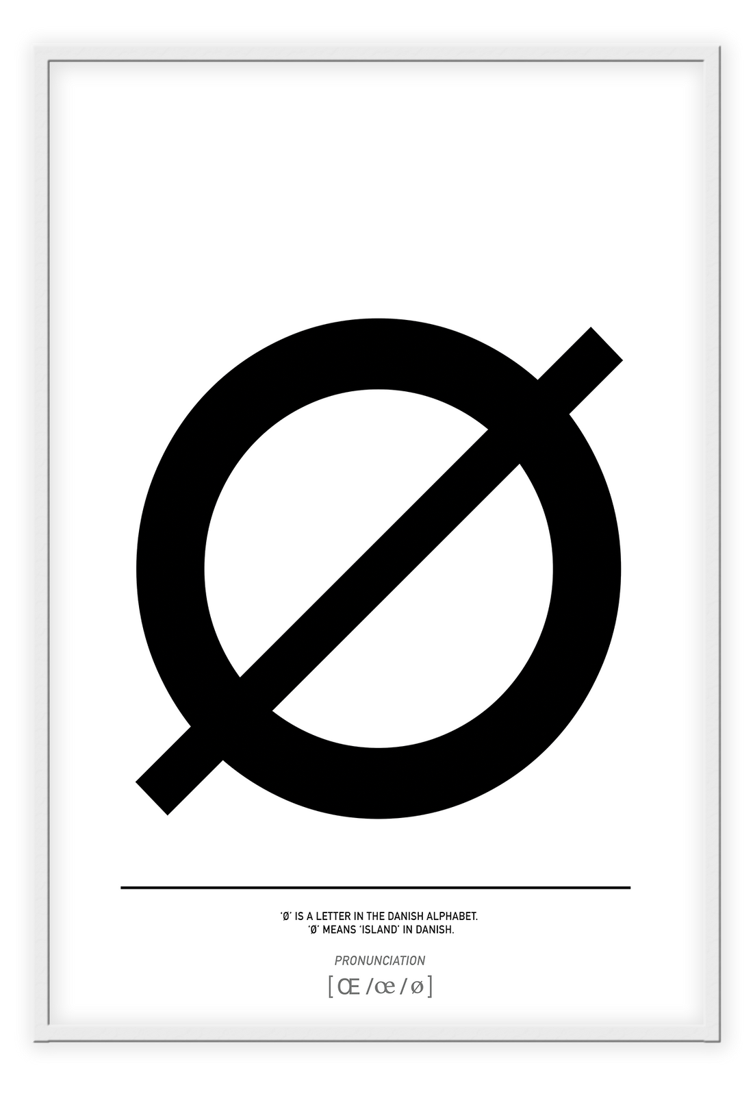 A simple, minimal fashion typography wall art with the black letter ‚àö√≤ on white background, meaning island in Danish. 