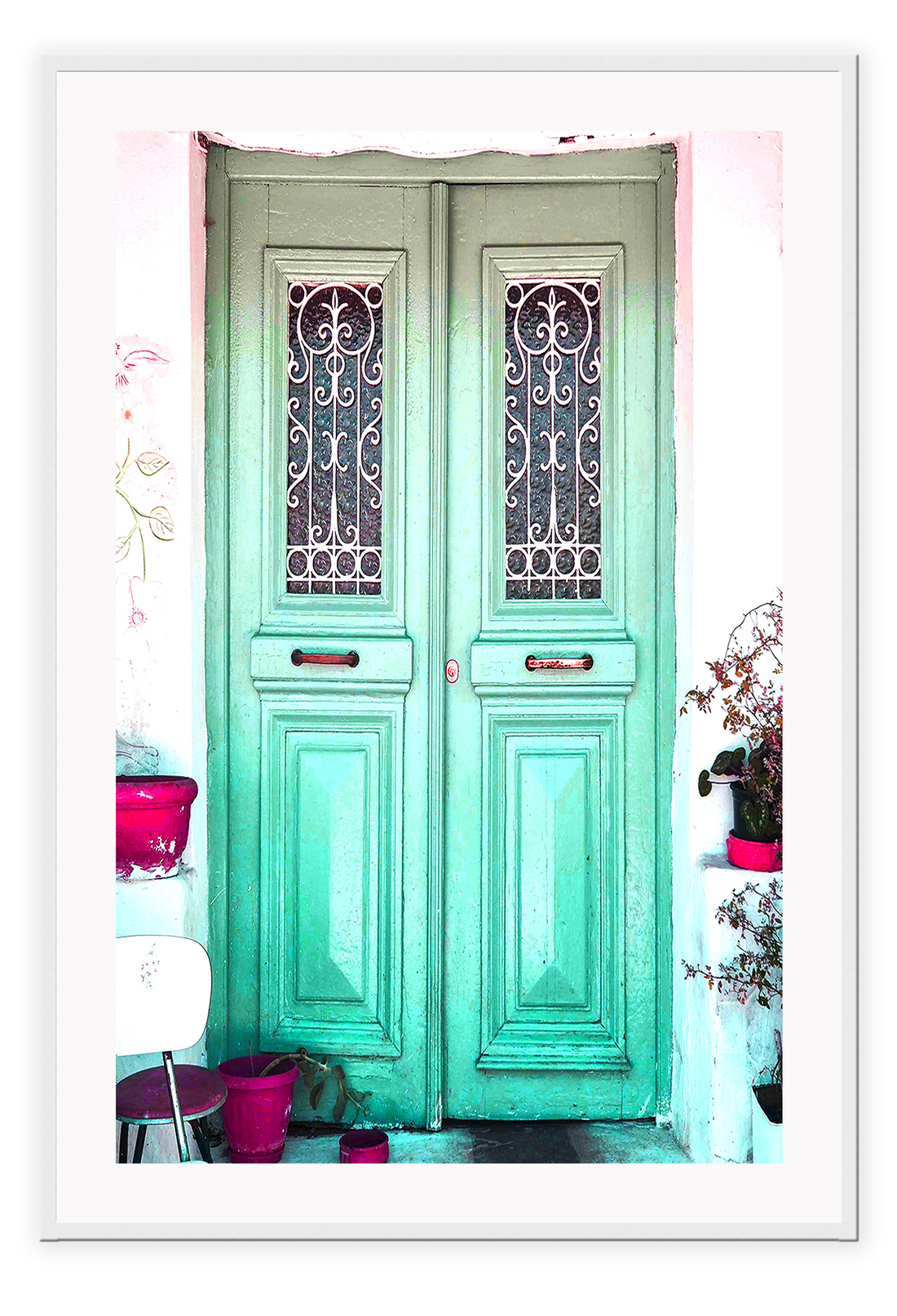 Boho green door vintage distressed framed print art  