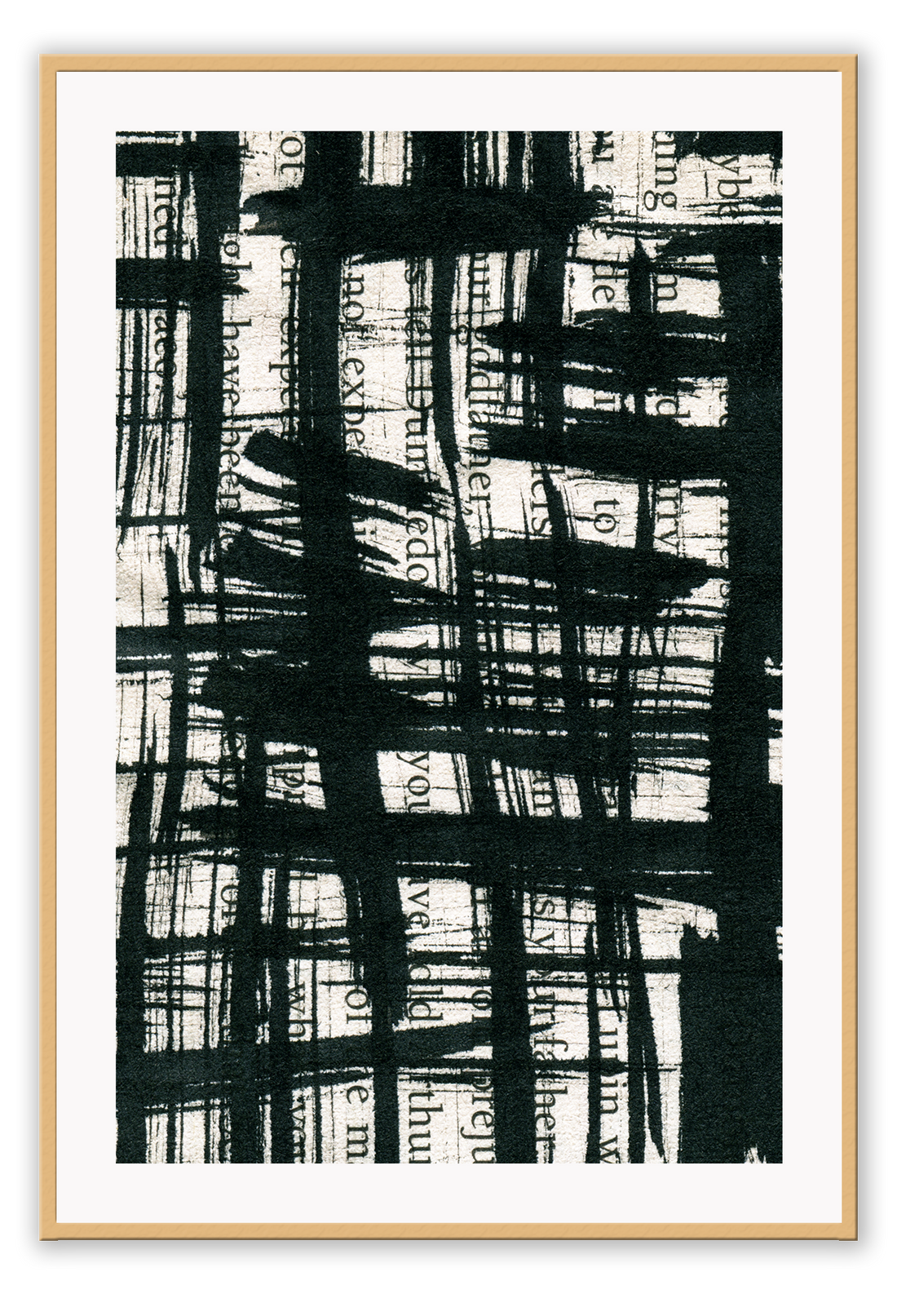 Typography abstract print with black brushstrokes and cream background dark moody 