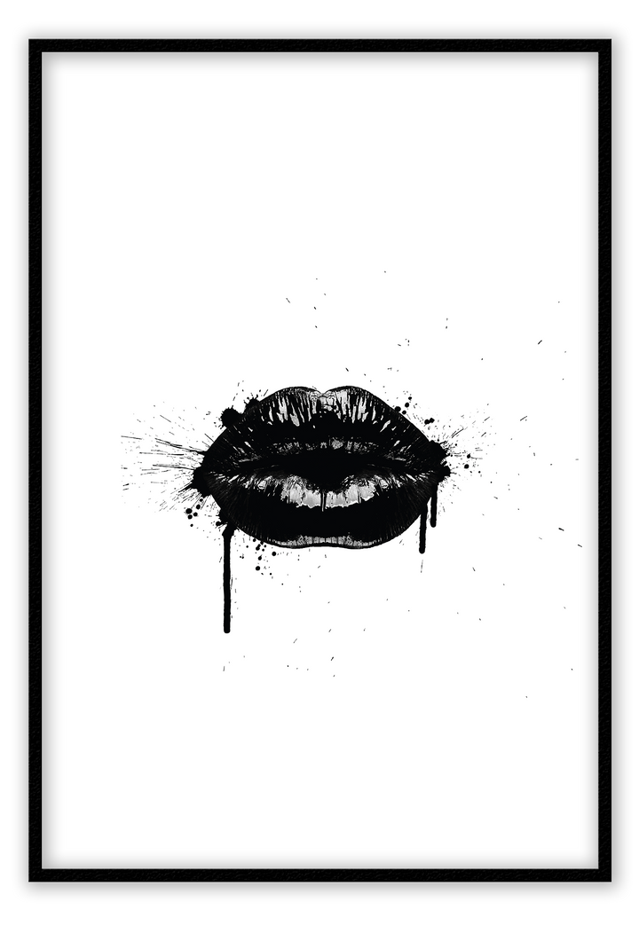 black lips framed art print black and white monochrome 