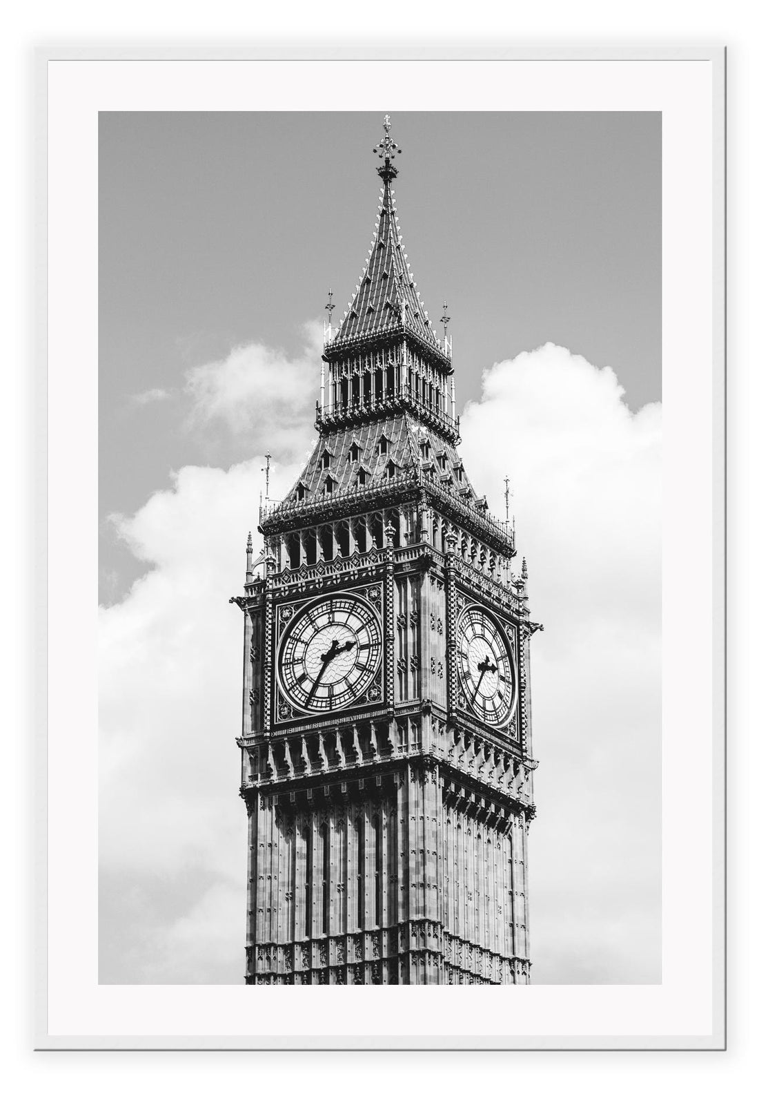 A black and white urban wall art with classic architecture Big Ben in London. 